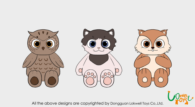 Plush cute squirrel/owl/cat stuffed animal kitten toy
